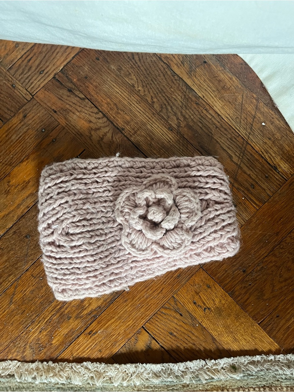 Hand-Knit Floral Cable Headband - Dusty Pink